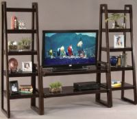 Bassett Mirror T1260-450EC Fulham Pier Wall in Walnut, Traditional Style, Walnut Finish, Up to 50" Inch TV, Ladder Type Etageres have 5 Shelves, 51" W x 26" D x 11" H, UPC 036155230047 (T1260450 T1260-450 T1260 450) 