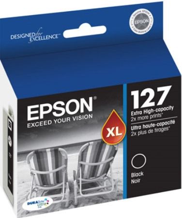 Epson T127120 Extra High Capacity 127 Black Ink Cartridge for use with Stylus NX530, NX625, WorkForce 545, 630, 633, 635, 645, 840, 845, WF-3520, WF-3530, WF-3540, WF-7510, WF-7520, 60 and WF-7010 Printers, New Genuine Original OEM Epson Brand, UPC 010343876163 (T12-7120 T127-120 T-127120 T1271-20)