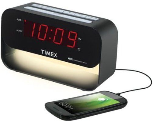 Timex T128B Dual Alarm Clock with USB Charging and Night Light, 0.9