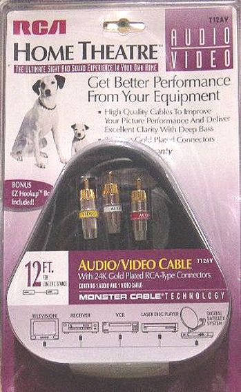 RCA T12AV Audio/Video Cable All-In-One Connection Kit, 12' length, ample cabling to reach between the two components, 24k gold-plated connections, EZ Hookup guide, Color-coded ends, 1.5 lbs Weight (T12AV T12-AV T-12AV T12A)