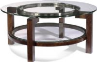 Bassett Mirror T1705-120EC Oslo Round Glass Top Cocktail Table, Cappuccino finish, Chrome plated accent ring under glass top, Transitional Style, 38" Diameter, Glass shelf, UPC 036155252582 (T1705120 T1705-120 T1705 120) 
