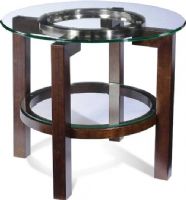 Bassett Mirror T1705-220EC Oslo Round Glass Top End Table, Cappuccino finish, Chrome plated accent ring under glass top, Transitional Style, 38" Diameter, Glass shelf, 28" W x 28" L x 24" H , UPC 036155252599 (T1705220 T1705-220 T1705 220) 