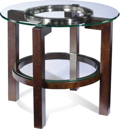Bassett Mirror T1705-220EC Oslo Round Glass Top End Table, Cappuccino finish, Chrome plated accent ring under glass top, Transitional Style, 38