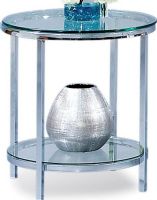 Bassett Mirror T1792-220EC Patinoire Round End Table, 22" Overall Depth - Front to Back, 25" Overall Height - Top to Bottom, 22" Overall Width - Side to Side, Metal Material, Silver Finish, Round shape, 0.375'' Thick tinted scratch resistant glass top with polished bull nose edge, All steel box sectioned base, Lower glass paneled shelf for additional storage, Triple Plated Chrome finish, UPC 036155261362 (T1792220 T1792-220 T1792 220) 