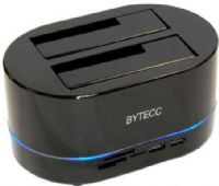 Bytecc T-202BK Two Bay SATA to USB 2.0 Docking Station with One Touch Backup (OTB), Card Reader & 2 Ports USB Hub, Support any SATA Solid State Disk (SSD) and Hard Drive Disk (HDD), Connect 2.5" or 3.5" SATA Interface HDD to a PC with USB interface, Transfer rate Approx. 480 MBps, Complies with USB 2.0 standards (T202BK T 202BK T202-BK T-202 BK T202) 