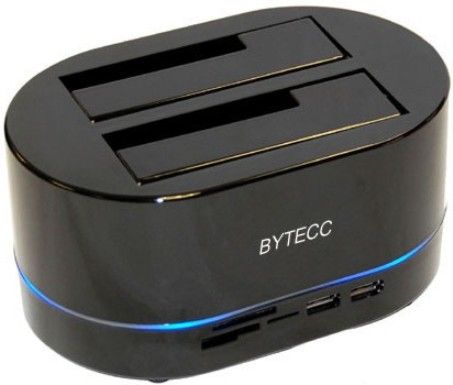 Bytecc T-202BK Two Bay SATA to USB 2.0 Docking Station with One Touch Backup (OTB), Card Reader & 2 Ports USB Hub, Support any SATA Solid State Disk (SSD) and Hard Drive Disk (HDD), Connect 2.5