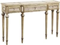 Bassett Mirror T2055-400EC Reflections Mirrored Breakfront Console Table, 13" Overall Depth - Front to Back, 34" Overall Height - Top to Bottom, 54" Overall Width - Side to Side, Antiqued mirror panels, Cut glass hardware, 45 Degree cut corners with inlaid mirror panels, Two toned antique bisque and silver leaf finish, UPC 036155275956 (T2055400EC T2055-400EC T2055 400EC) 