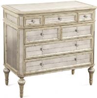 Bassett Mirror T2055-766EC Reflections Mirrored Hall Chest, 19" Overall Depth - Front to Back, 36" Overall Height - Top to Bottom, 38" Overall Width - Side to Side, Wood Material, Mirror Finish, Antiqued mirror paels, Cut glass hardware, 45 Degree cut corners with inlaid mirror panels, Two toned antique bisque and silver leaf finish, UPC 036155275970 (T2055766 T2055-766 T2055 766) 
