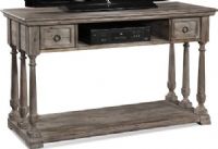 Bassett Mirror T2527-590EC Pemberton Entertainment Console Table, Wood Material, Medium Wood Finish, Restoration Class, 54" W x 19" D x 36" H, Traditional Style, Pine veneers and fir solids, Smoked barnside finish, Rectangular Table Top Shape, Open Media Storage, Console Table has Two Drawers and Bottom Shelf, UPC 036155276113 (T2527590EC T2527-590EC T2527 590EC) 