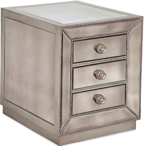 Bassett Mirror T2624-203EC Murano Chairside Chest in Antique Mirror, 3 Drawers, Wood Material, Contemporary Decor, Mirror Finish , Luxury Class, Modern Style, 30