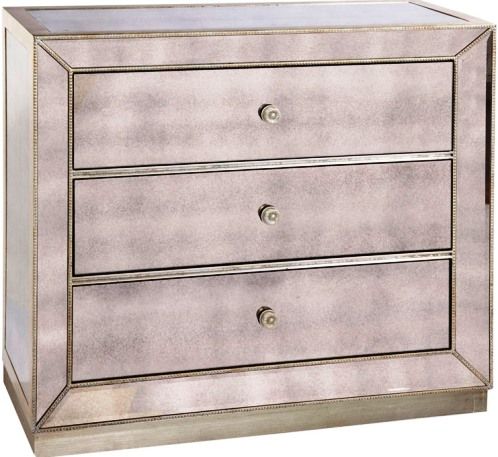 Bassett Mirror T2624-766EC Murano Hall Chest in Antique Mirror,3 Drawers, Wood Material, Contemporary Decor, Mirror Finish, Luxury Class, 42