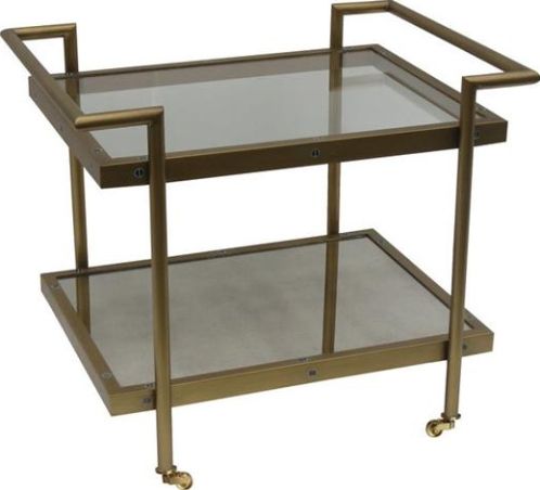Bassett Mirror T2739-200EC Fouquet Rectangular End Table, Metal Material, Contemporary Decor, Gold, Mirror Finish, Modern Class, Glass Top, Bottom Shelf, Castered, 30