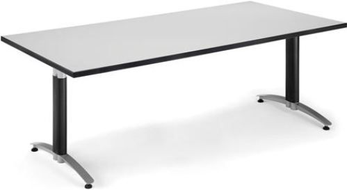 OFM T3672MB-GRYNB Mesh Base Conference Table, Elegant black metal mesh-covered base, High-pressure laminate surface, Black 3mm T-mold protective edge banding, 1-1/4