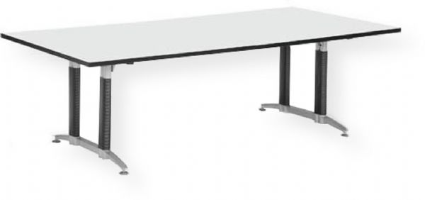 OFM T4896MB-GRYNB Mesh Base Conference Table, Elegant black metal mesh-covered base, High-pressure laminate surface, Black 3mm T-mold protective edge banding, 1-1/4