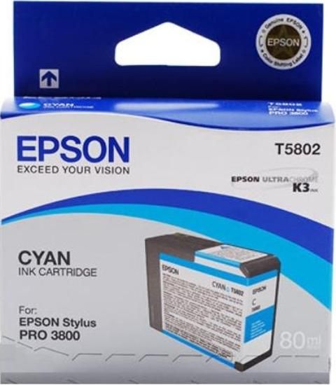 Epson T580200 Print cartridge, Ink-jet Printing Technology, Cyan Color, 80 ml Capacity, Epson UltraChrome K3 Ink Cartridge Features, New Genuine Original OEM Epson, For use with Stylus Pro 3800 & 3880 Printers (T580200 T580-200 T580 200 T-580200 T 580200)