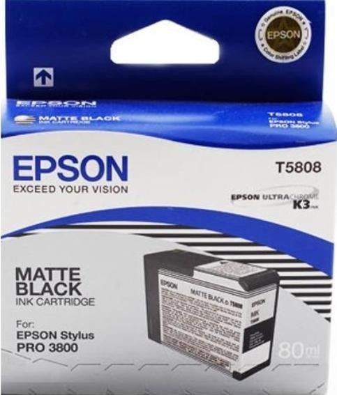 Epson T580800 Print cartridge, Ink-jet Printing Technology, Matte black Color, 80 ml Capacity, Epson UltraChrome K3 Ink Cartridge Features, New Genuine Original OEM Epson, For use with Stylus Pro 3800 & 3880 Printers (T580800 T580-800 T580 800 T-580800 T 580800)