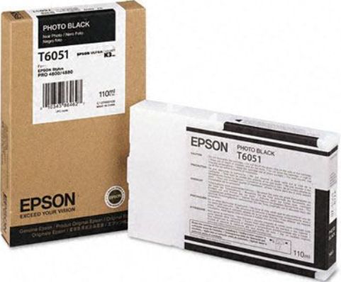Epson T605100 Ink Cartridge, Ink-jet Printing Technology, Photo Black Color, 110 ml Capacity, New Genuine Original OEM Epson, Epson UltraChrome K3 Ink Cartridge Features, For use with Epson Stylus Pro 4800 and 4880 Printer (T605100 T605-100 T605 100 T-605100 T 605100)