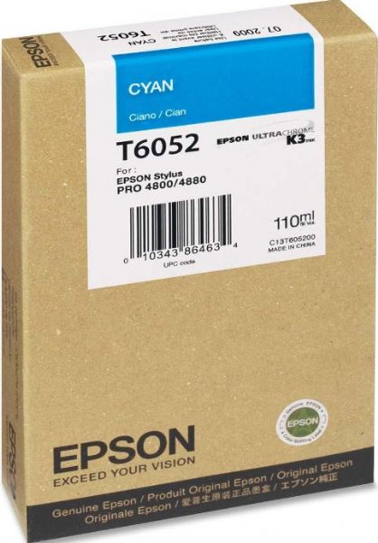 Epson T605200 Ink Cartridge, Ink-jet Printing Technology, Cyan Color, 110 ml Capacity, New Genuine Original OEM Epson, Epson UltraChrome K3 Ink Cartridge Features, For use with Epson Stylus Pro 4800 and 4880 Printer (T605200 T605-200 T605 200 T-605200 T 605200)
