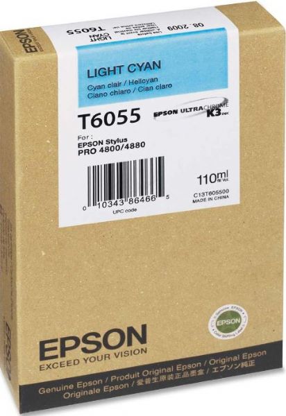 Epson T605500 Ink Cartridge, Ink-jet Printing Technology, Light Cyan Color, 110 ml Capacity, New Genuine Original OEM Epson, Epson UltraChrome K3 Ink Cartridge Features, For use with Epson Stylus Pro 4800 and 4880 Printer (T605500 T605-500 T605 500 T-605500 T 605500)