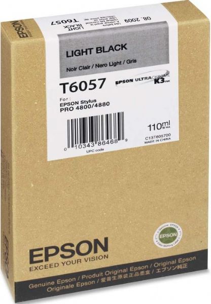 Epson T605700 Ink Cartridge, Ink-jet Printing Technology, Light Black Color, 110 ml Capacity, New Genuine Original OEM Epson, Epson UltraChrome K3 Ink Cartridge Features, For use with Epson Stylus Pro 4800 and 4880 Printer (T605700 T605-700 T605 700 T-605700 T 605700)