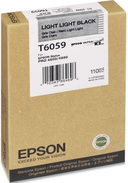 Epson T605900 Ink Cartridge, Ink-jet Printing Technology, Light Light Black Color, 110 ml Capacity, New Genuine Original OEM Epson, Epson UltraChrome K3 Ink Cartridge Features, For use with Epson Stylus Pro 4800 and 4880 Printer (T605900 T605-900 T605 900 T-605900 T 605900)