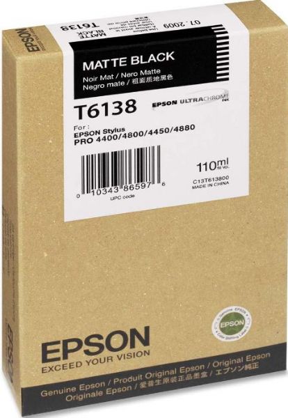 Epson T613800 Ink Cartridge, Ink-jet Printing Technology, Matte black Color, 110 ml Capacity, New Genuine Original OEM Epson, Epson UltraChrome K3 Ink Cartridge Features, For use withEpson Stylus Pro 4880 Printer (T613800 T613-800 T613 800 T-613800 T 613800)
