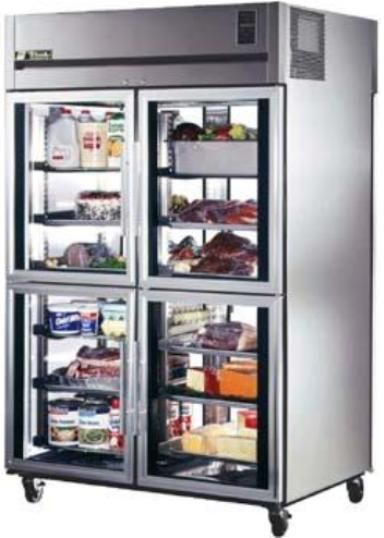 True TA2RPT-4HG-2G   56 Cu.Ft. Deep Pass-Thru Two Section Refrigerator, Glass Rear Door, 300 series stainless steel exterior front, sides, top, bottom and back,  Door locks standard, Exterior mounted digital electronic thermometer with manual defogger (TA2RPT 4HG 2G       TA2RPT4HG2G) 