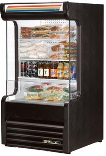True TAC-14GS Glass Sided Vertical Air Curtain, 3 Shelves, 16.2 Cu. Ft. Capacity, 1/2 HP, 115 Voltage, 10.9 amps Amperage, Oversized, factory balanced, refrigeration system holds 33F to 38F - .5C to 3.3C, Adjustable, heavy duty PVC coated shelves (TAC 14GS TAC14GS)