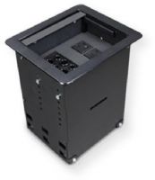 Wiremold TB672APBK Audio Video Table Box; Black; InteGreat Series, activation surface can be adjusted from 1" to 4";  Soft touch handle; Pocket door fully recesses into box when open;  Includes template for easy hole cuts; Secure below table with included bracket and set screw; .25" cover flange; UPC 786776182491 (TB672APBK TB672A-PBK TB672APBKTABLEBOX TB672APBK-TABLEBOX TB672APBKWIREMOLD TB672APBK-WIREMOLD) 