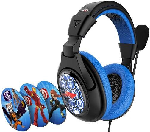 Turtle Beach TBS-4256-01 Ear Force Disney In nity: Marvel Super Heroes Gaming Headset; Personalize your headset with one of three included character decals, including Iron Man, Black Widow and Guardians of the Galaxy; Powerful 50mm Neodymium speakers deliver sizzling highs and thunderous lows; Be Heard Loud & Clear; UPC 731855042562 (TBS425601 TBS4256-01 TBS-425601)