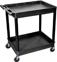 Luxor TC11-B Large Tub Cart with 2 Shelves, Black; Made of high density polyethylene structural foam molded plastic shelves and legs that won't stain, scratch, dent or rust; Retaining lip around the back and sides of flat shelves; Includes four heavy duty 4" casters, two with brake; Has a push handle molded into the top shelf; UPC 812552016817 (TC11B TC11 TC-11-B T-C11-B) 