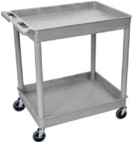 Luxor TC11-G Large Tub Cart with 2 Shelves, Gray; Made of high density polyethylene structural foam molded plastic shelves and legs that won't stain, scratch, dent or rust; Retaining lip around the back and sides of flat shelves; Includes four heavy duty 4" casters, two with brake; Has a push handle molded into the top shelf; UPC 847210007029 (TC11G TC11 TC-11-G T-C11-G) 
