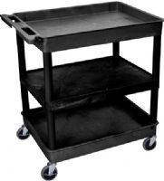 Luxor TC121-B Large Tub Top/Bottom & Flat Middle Shelf Cart, Black; Made of high density polyethylene structural foam molded plastic shelves and legs that won't stain, scratch, dent or rust; Retaining lip around the back and sides of flat shelves; Includes four heavy duty 4" casters, two with brake; UPC 847210007388 (TC121B TC12 TC-121-B T-C121-B) 