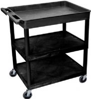 Luxor TC122-B Large Tub Top & Flat Middle/Bottom Shelf Cart, Black; Made of high density polyethylene structural foam molded plastic shelves and legs that won't stain, scratch, dent or rust; Retaining lip around the back and sides of flat shelves; Includes four heavy duty 4" casters, two with brake; UPC 847210007418 (TC122B TC122 TC-122-B T-C122-B) 