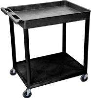 Luxor TC12-B Large Top Tub & Flat Bottom Shelf Cart, Black; Made of high density polyethylene structural foam molded plastic shelves and legs that won't stain, scratch, dent or rust; Retaining lip around the back and sides of flat shelves; Includes four heavy duty 4" casters, two with brake; UPC 847210007364 (TC12B TC12 TC-12-B T-C12-B) 