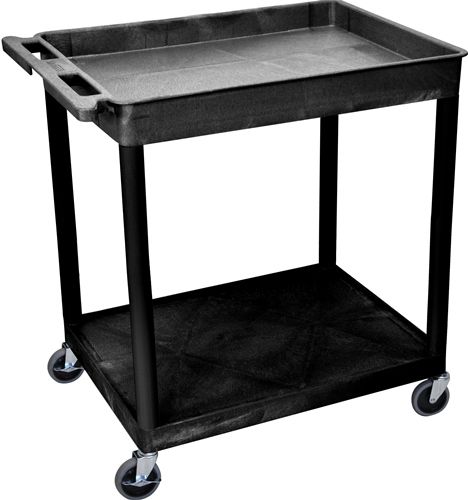 Luxor TC12-B Large Top Tub & Flat Bottom Shelf Cart, Black; Made of high density polyethylene structural foam molded plastic shelves and legs that won't stain, scratch, dent or rust; Retaining lip around the back and sides of flat shelves; Includes four heavy duty 4