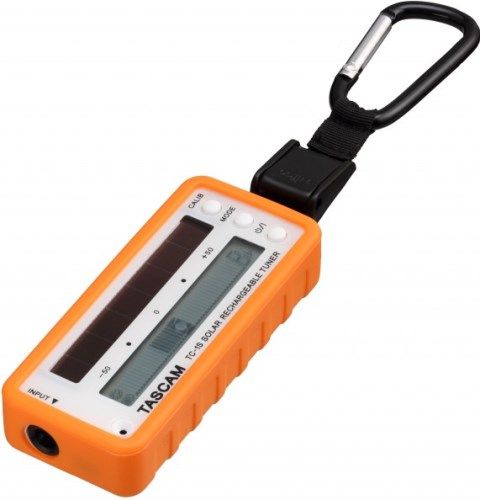 Tascam TC-1SOR Solar Rechargeable Instrument Tuner, Orange; Chromatic tuner; Solar-powered battery charging; USB input for battery charging; 1/4
