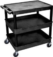 Luxor TC211-B Large Flat Top & Tub Middle/Bottom Shelf Cart, Black; Made of high density polyethylene structural foam molded plastic shelves and legs that won't stain, scratch, dent or rust; Retaining lip around the back and sides of flat shelves; Includes four heavy duty 4" casters, two with brake; UPC 812552015186 (TC211B TC211 TC-211-B T-C211-B) 