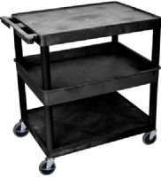 Luxor TC212-B Large Flat Top/Bottom & Tub Middle Shelf Cart, Black; Made of high density polyethylene structural foam molded plastic shelves and legs that won't stain, scratch, dent or rust; Retaining lip around the back and sides of flat shelves; Includes four heavy duty 4" casters, two with brake; UPC 847210015321 (TC212B TC212 TC-212-B T-C212-B) 