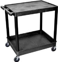 Luxor TC21-B Large Flat Top & Tub Bottom Shelf Cart, Black; Made of high density polyethylene structural foam molded plastic shelves and legs that won't stain, scratch, dent or rust; Retaining lip around the back and sides of flat shelves; Includes four heavy duty 4" casters, two with brake; UPC 812552016985 (TC21B TC21 TC-21-B T-C21-B) 