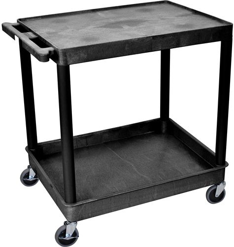 Luxor TC21-B Large Flat Top & Tub Bottom Shelf Cart, Black; Made of high density polyethylene structural foam molded plastic shelves and legs that won't stain, scratch, dent or rust; Retaining lip around the back and sides of flat shelves; Includes four heavy duty 4