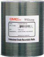 Microboards TCDR-WPP-SK CMC Pro Professional Grade CD-R Media, Up to 52X Maximum Record Speed, 80 Minutes/700 MB Capacity, White Inkjet Hub-Printable, All Forms of Audio and Data Writes, Zero Wave Distortion, Lowest Jitter Levels, Estimated 100 Year Data Integrity, 100 Disc Tape Wrap, UPC 678621011066 (TCDRWPPSK TCDRWPP-SK TCDR-WPPSK) 