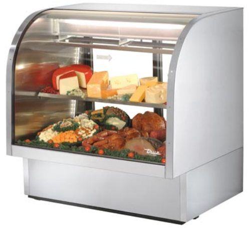 True TCGG-48-S 23.5 Cu.Ft. Stainless Steel Curved Glass Deli Case, Two (2) adjustable, lighted, cantilevered PVC coated shelves (TCGG48S TCGG-48S TCGG48-S TCGG-48 TCGG48)