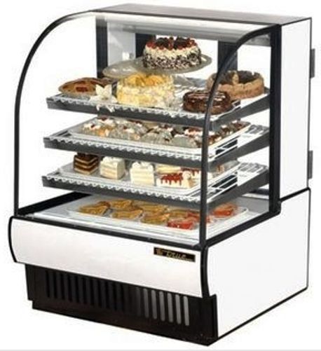True TCGR-36 Refrigerated Curved Glass Display Case, 36 Inch, 2 Positive seal self-closing, energy efficient glass swinging doors, 3 Adjustable, heavy duty wire shelves support up to 150 lbs. each, Superior low velocity, high volume airflow design maintains 38F to 40F, Three adjustable PVC coated shelves, Recessed light switch and thermostat (TCGR36 TCGR 36 TCG-R36 TC-GR36) 
