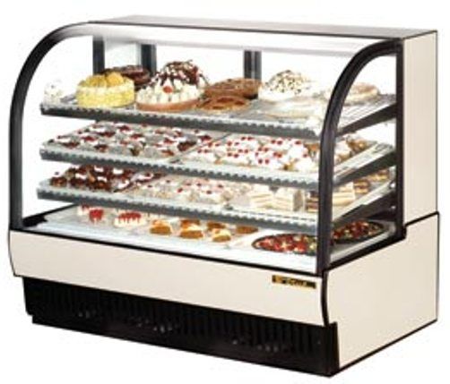 True TCGR-59 Curved Glass Refrigerated Bakery Case, 32.5 Cu.Ft., Three (3) adjustable PVC coated shelves (TCGR59 TCGR 59 TCG-R59 TCGR5)