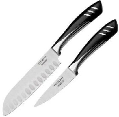 Top Chef TC 02 - 5-Inch Santoku Knife and 3-1/2-Inch Paring Knife Set, As Seen on Top Chef, Laser-etched Top Chef Logos, Precision-sharpened cutting edges, Ice-Tempered Stainless Steel Blades, Full Steel non-slip surface handles for easy use, UPC 805319617297 (TC 02 TC02 TC-02)