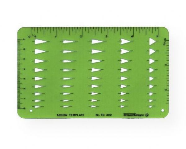 Alvin TD302 Arrowheads Template; Contains nine sizes each of five different arrow shapes; Size: 3.625