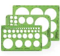 Alvin TD404 Circle Guide Template Set; Contains 98 circles on three templates (Nos; TD435, TD445, and TD495); Size range from 1/32" to 3.5"; Size: 8.5" x 11" x .030" each; Shipping Weight 0.33 lb; Shipping Dimensions 10.25 x 5.75 x 0.13 inches; UPC 088354532507 (ALVINTD404 ALVIN-TD404 DRAWING) 