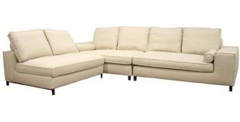 Wholesale Interiors TD9802A-A538-1A Pegeen Fabric 3-Piece Modular Sectional, Modern sectional sofa in cream twill fabric, Solid kiln-dried hardwood frame, Dense polyurethane foam cushioning, Steel legs with high-shine chrome finish, Matching cream fabric bolster pillows for armrests, 48