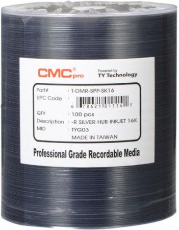 Microboards TDMR-SPP-SK16 CMC Pro Professional Grade DVD-R Media, Up to 16X Maximum Record Speed, 4.7GB Capacity, Silver Inkjet Hub-Printable, All Forms of Audio and Data Writes, Zero Wave Distortion, Lowest Jitter Levels, Estimated 50 Year Data Integrity, 100 Disc Tape Wrap, UPC 678621011141 (TDMRSPPSK16 TDMRSPP-SK16 TDMR-SPPSK16)